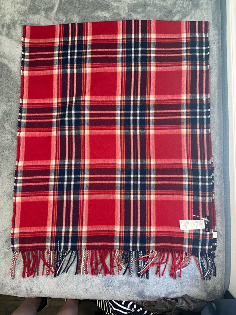 Hollister Red Plaid Fringe Scarf